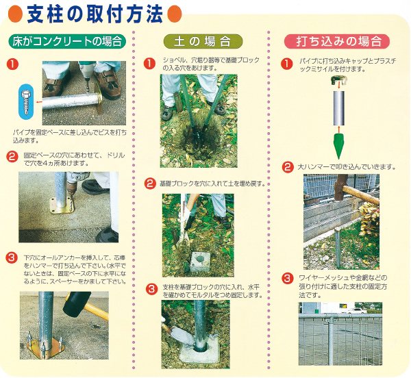 支柱の取り付け方法（基礎工事）